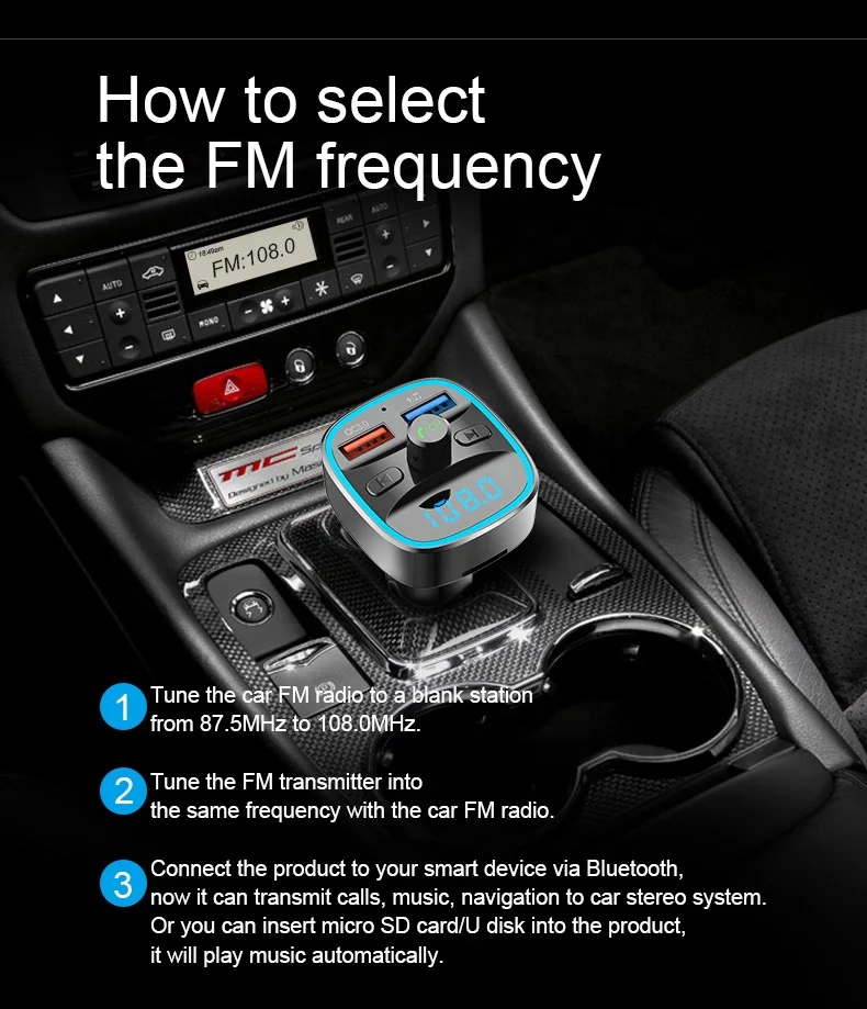 7 видов цветов свет QC3.0 Bluetooth FM передатчик для автомобильного Автомобильный креплением вспышки sрeedlite зарядки автомобильным зарядным устройством MP3 плеер громкой связи