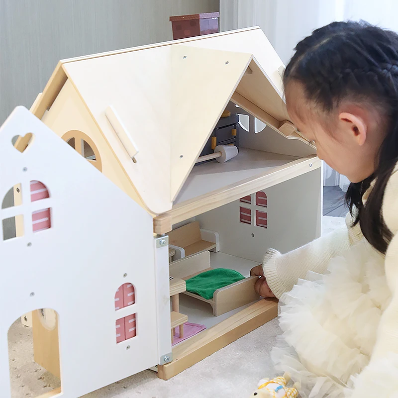 New Arrival Wooden Two-Story Castle Villa Dollhouse Diy European-Style House With Detachable Roof Simulates Smoke Effect