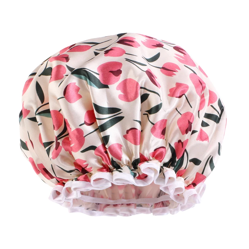 Large Size Satin Women Bonnets High-grade Shower Cap Double Layer Waterproof Bath Hats