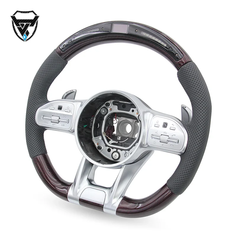 Peach wood black LED modified carbon fiber steering wheel for Mercedes Benz C GLC E S CLS AMG zc-809-t52-y