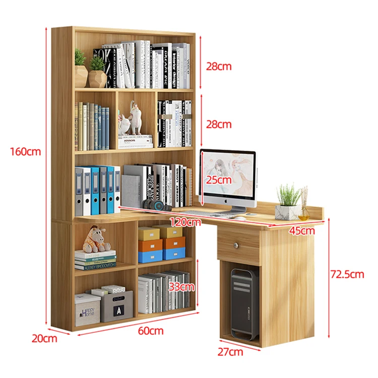 Computer Desk Pc Corner Table With Bookcase Office Desks 1 Drawers Study Desk For Home Writing Table