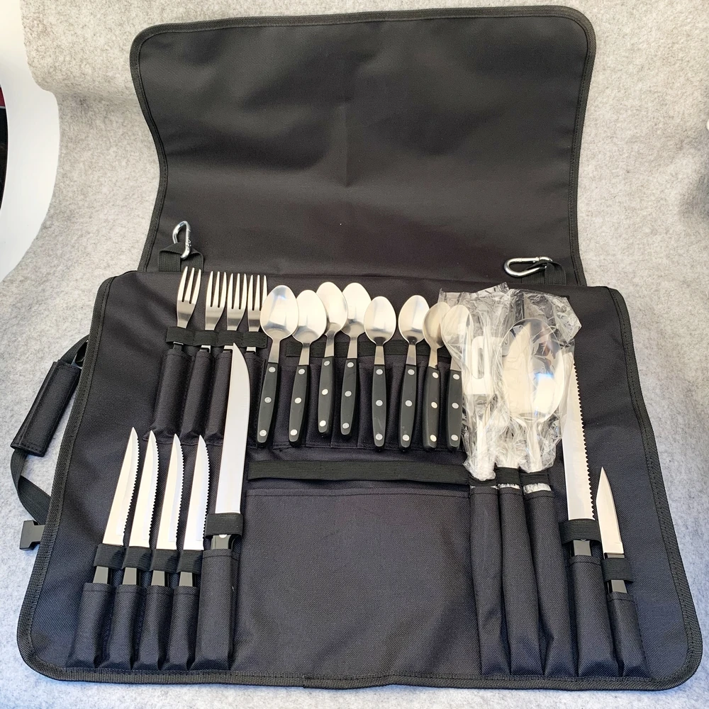 2020 hot 25pc kitchen tools bag set outdoor cooking knife cutlery for Camping BBQ Grilling with Spoon Knife chopper opener kit