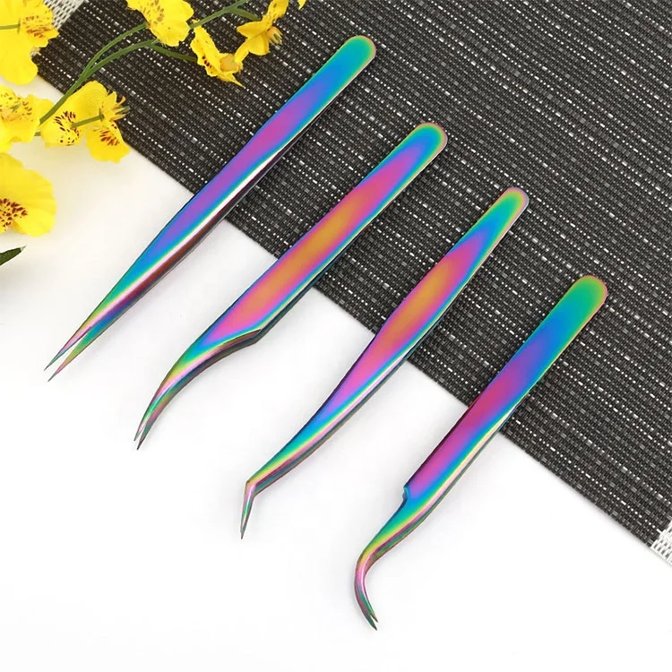 Private Label Extension Eyelash Tweezers Custom Logo Colorful Stainless Extension Volume Lash Tweezer