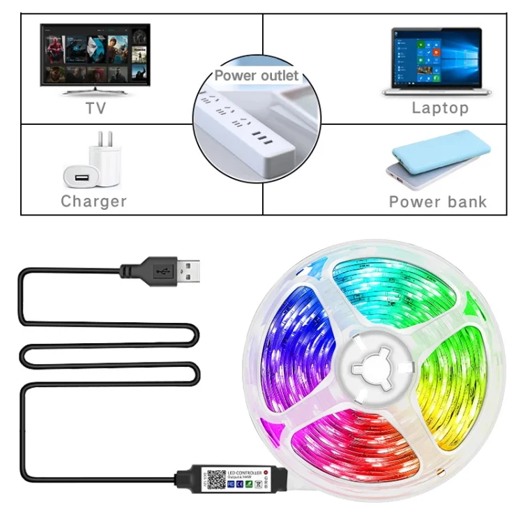 Smart USB 5v RGB Led Strip Light Waterproof 5050 Led Flexible Strip with Remote control 2m 5m Luces Led strip lights for room