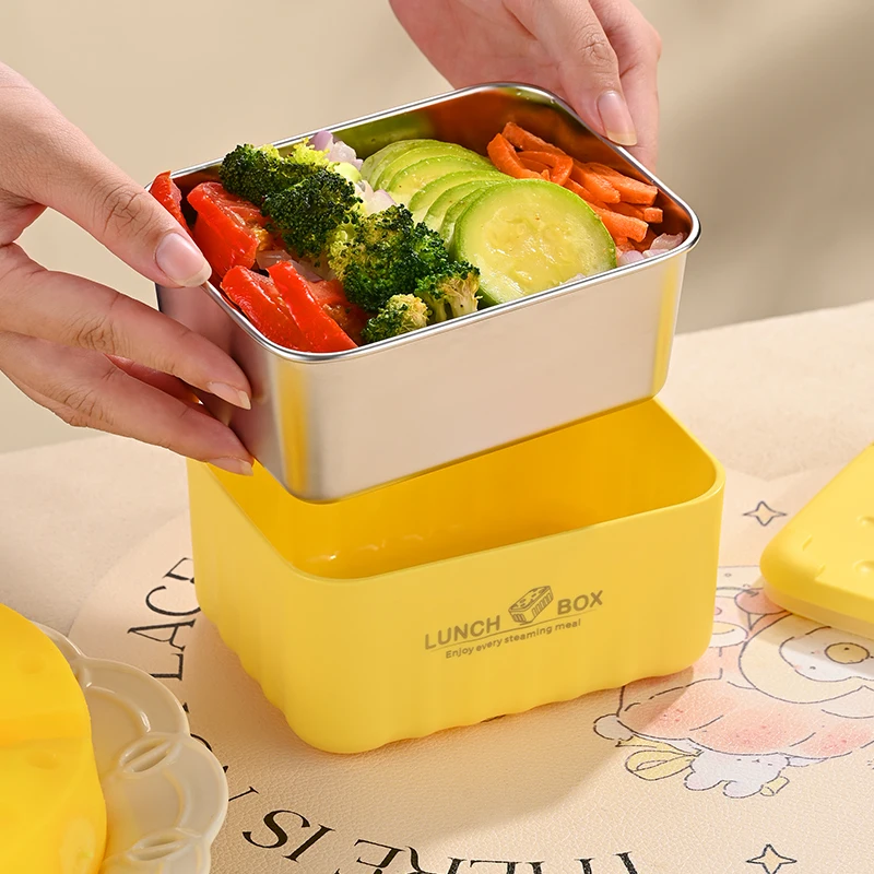 Factory 2 Size Microwave Hot Water Keep Warm Heated Stainless Steel Kids School Insulated Thermal Adult Cheese Bento Lunch Box