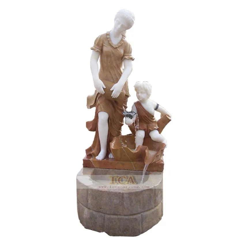High quality  marble fountain hand carved with woman and boy statue sculpture for garden decoration