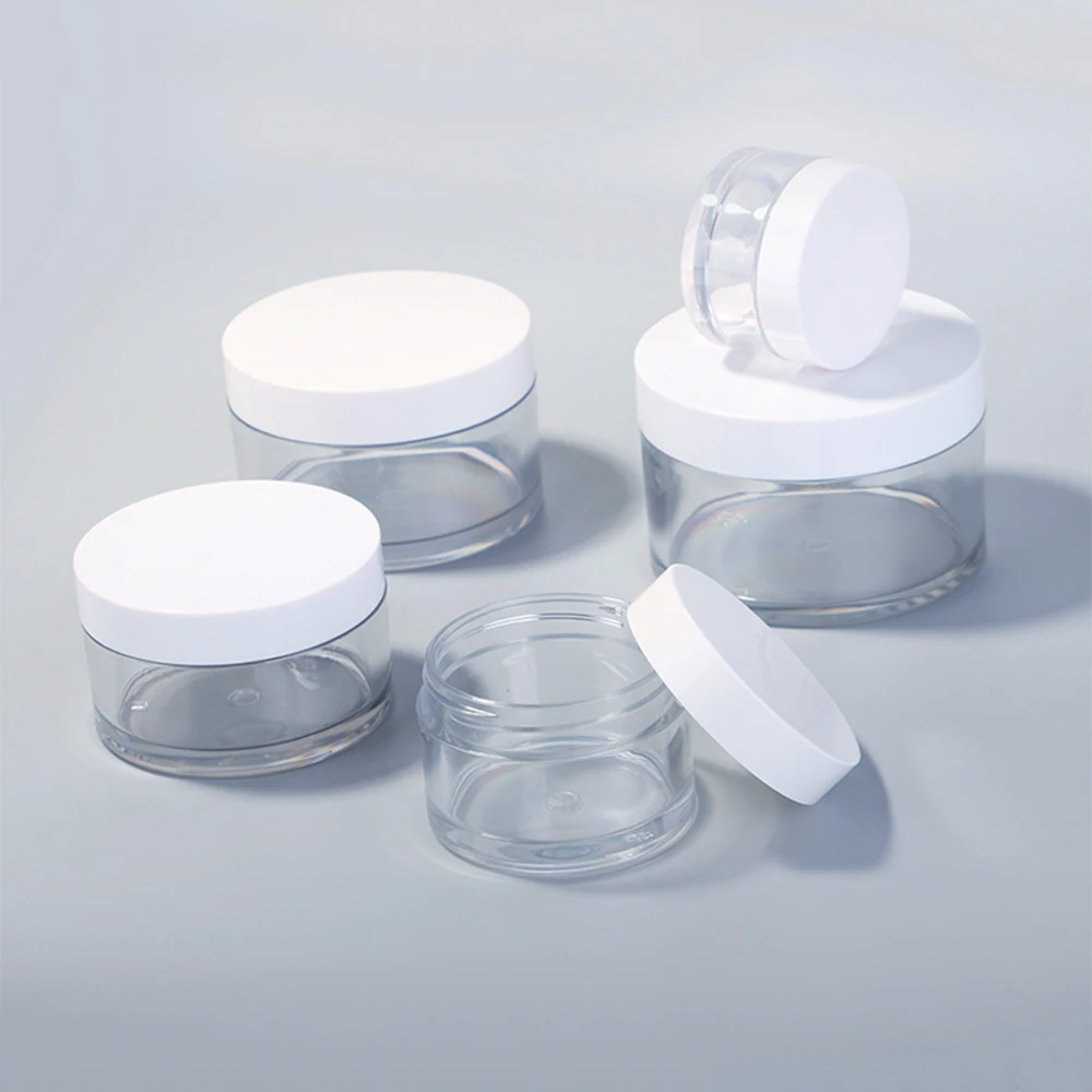 30g 50g 100g 150g 200g Clear Eco Friendly Empty Plastic Skin Care Cream Jar Manufacturing For Cosmetic with White Lid