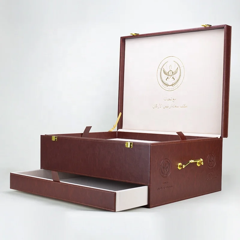 Роскошный большой коричневый ящик двухслойная коробка для чая чемодан деловой нож и вилка кожаная Подарочная упаковка