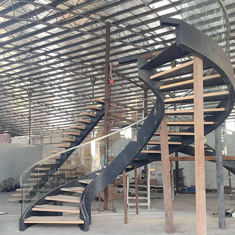 VIKO Building Code Tempered Glass Railing Modern Curved Stairs Steel Staircase (62418340852)