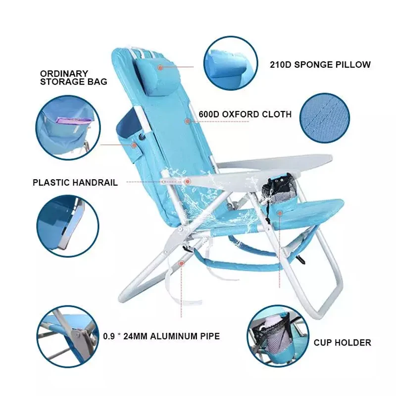 Уличный легкий алюминиевый складной пляжный стул с 3 откидными позициями