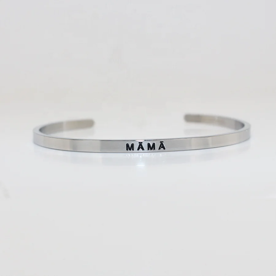 Fashion Cuff Bangle Armband Women Arabic German Russian Spain Language Custom Engraving MAMA Bracelet