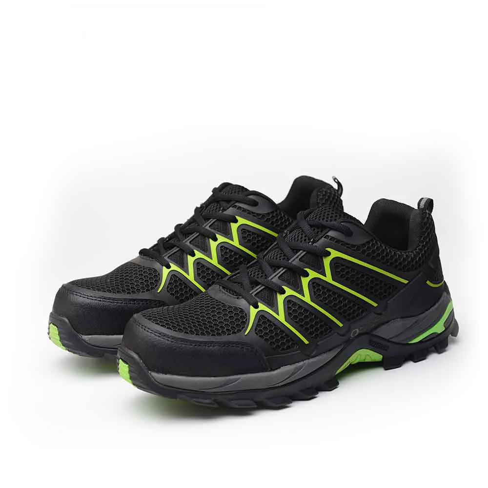 Black and Neon Green Breathable Stylish Sporty Safety Shoes
