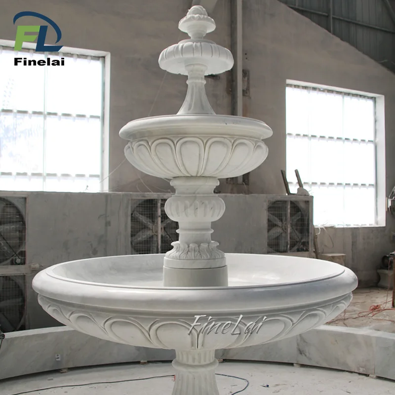 Hand Carved Large Outdoor Garden White Marble Pool 3 Tier Marble Water Fountain