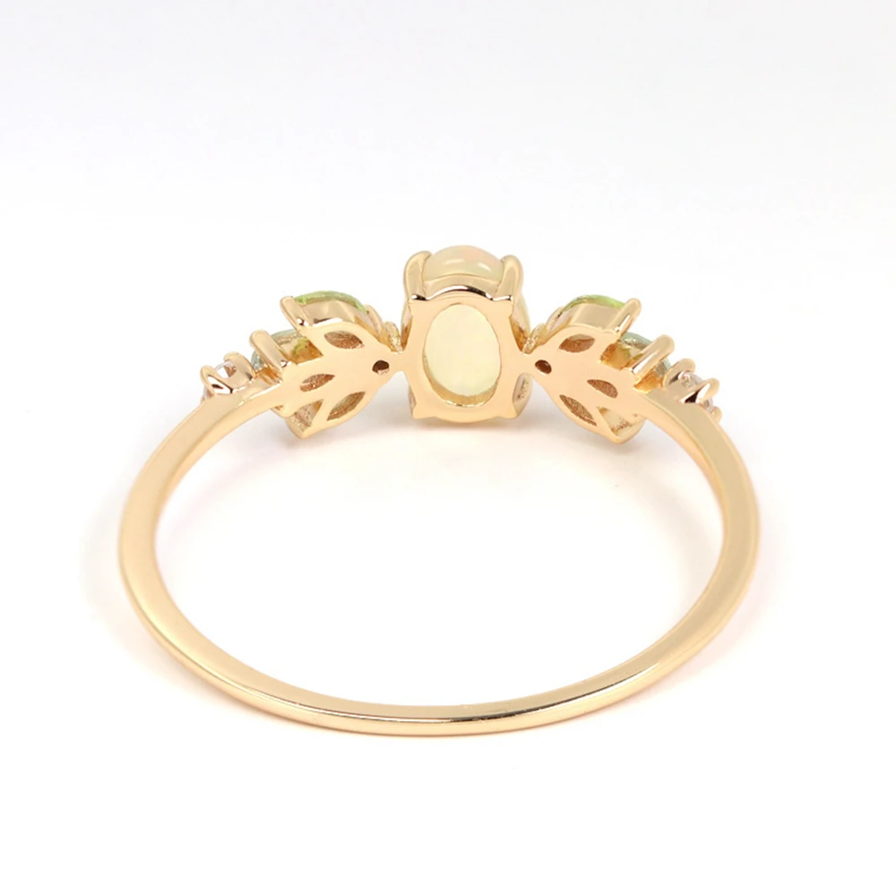 S925 Sterling Silver 14K Gold Plated Gemstone Raw African Opal Sky Blue Topa Topaz Ring Green Olives Rings With Gemstones 925