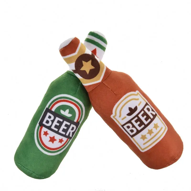 Custom new design Beejay 2022  hot funny stuffed plush dog soft toys beer bottle squeaky dog treat toys