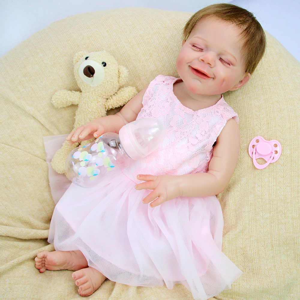 Sweet Smile Sleeping Reborn Baby Girl Doll 18 Inch Vinyl Newborn Reborn Baby Doll Bebe Reborne For Kids Cute Soft