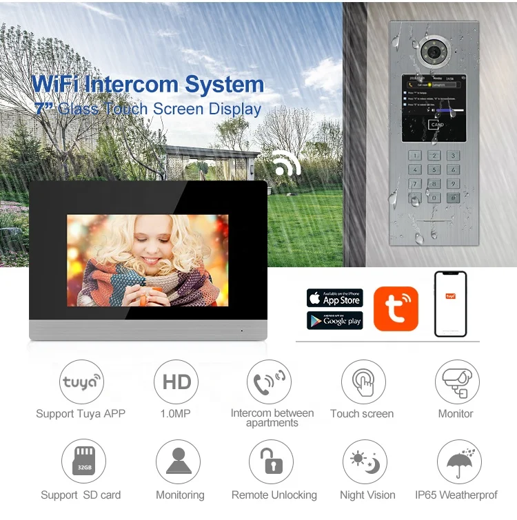 IP SIP touch screen 7 inch Professional apartment building video intercom