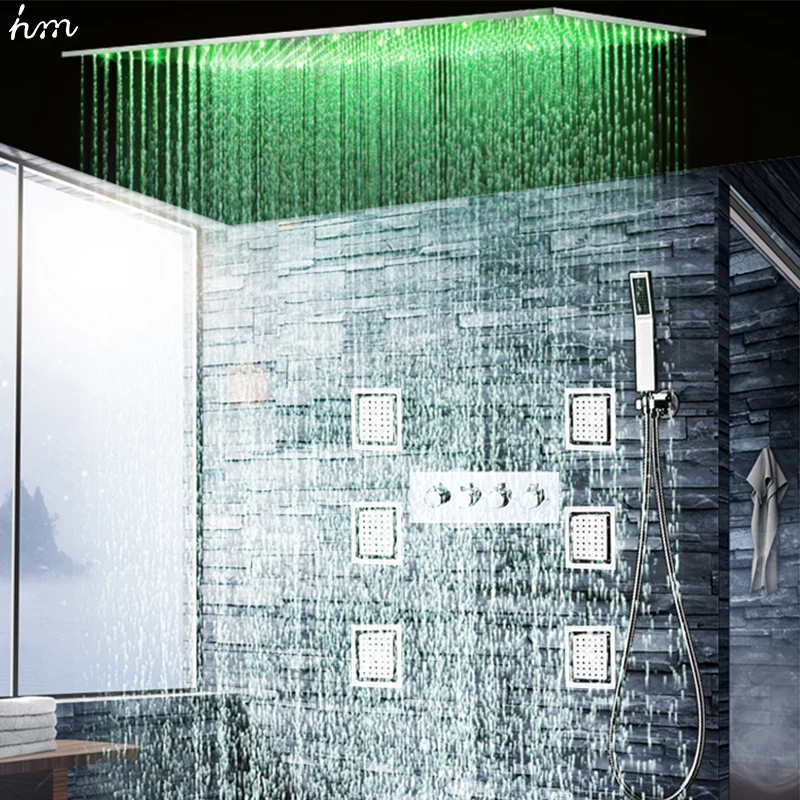 Europe style modern magic led shower head hot and cold  high flow misty rain fall electric shower head Body massage jet set