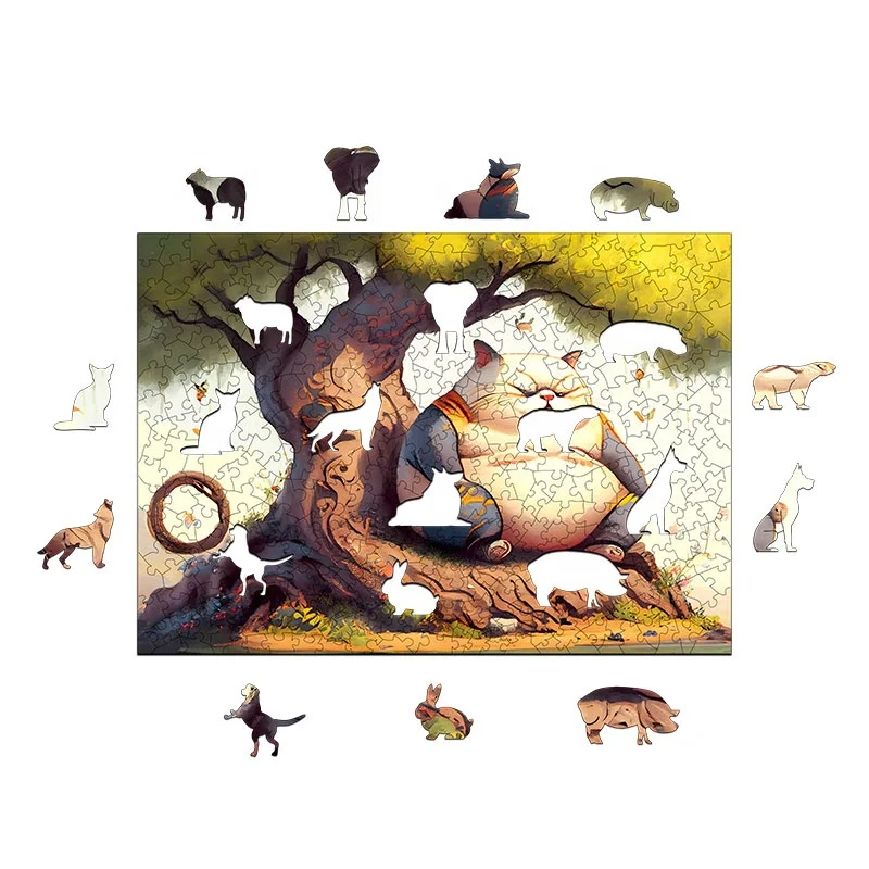 cat 3D Puzzle Unique Shape Wood Animal Puzzle Wooden Jigsaw Puzzles for Adults Kids Gift