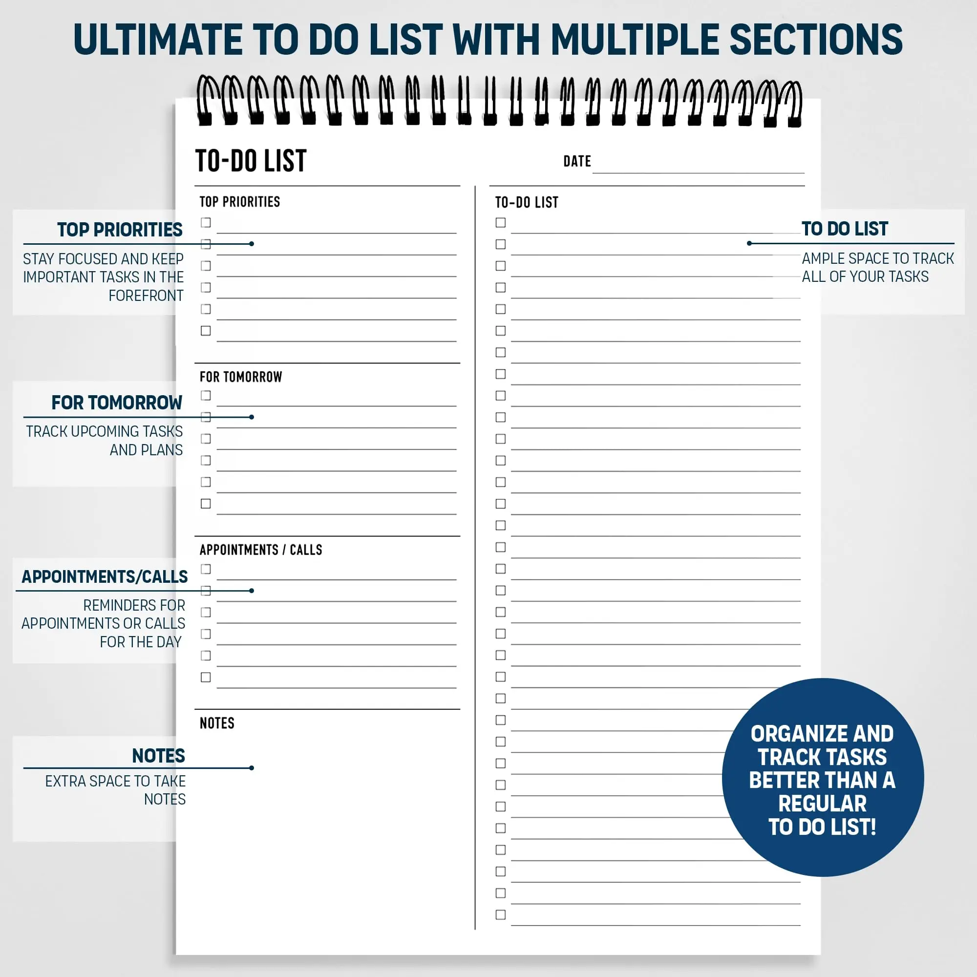 Spiral Daily Planner Notebook 8.5 x 11 Inch Task List Organization Agenda Pad To Do List Notepad