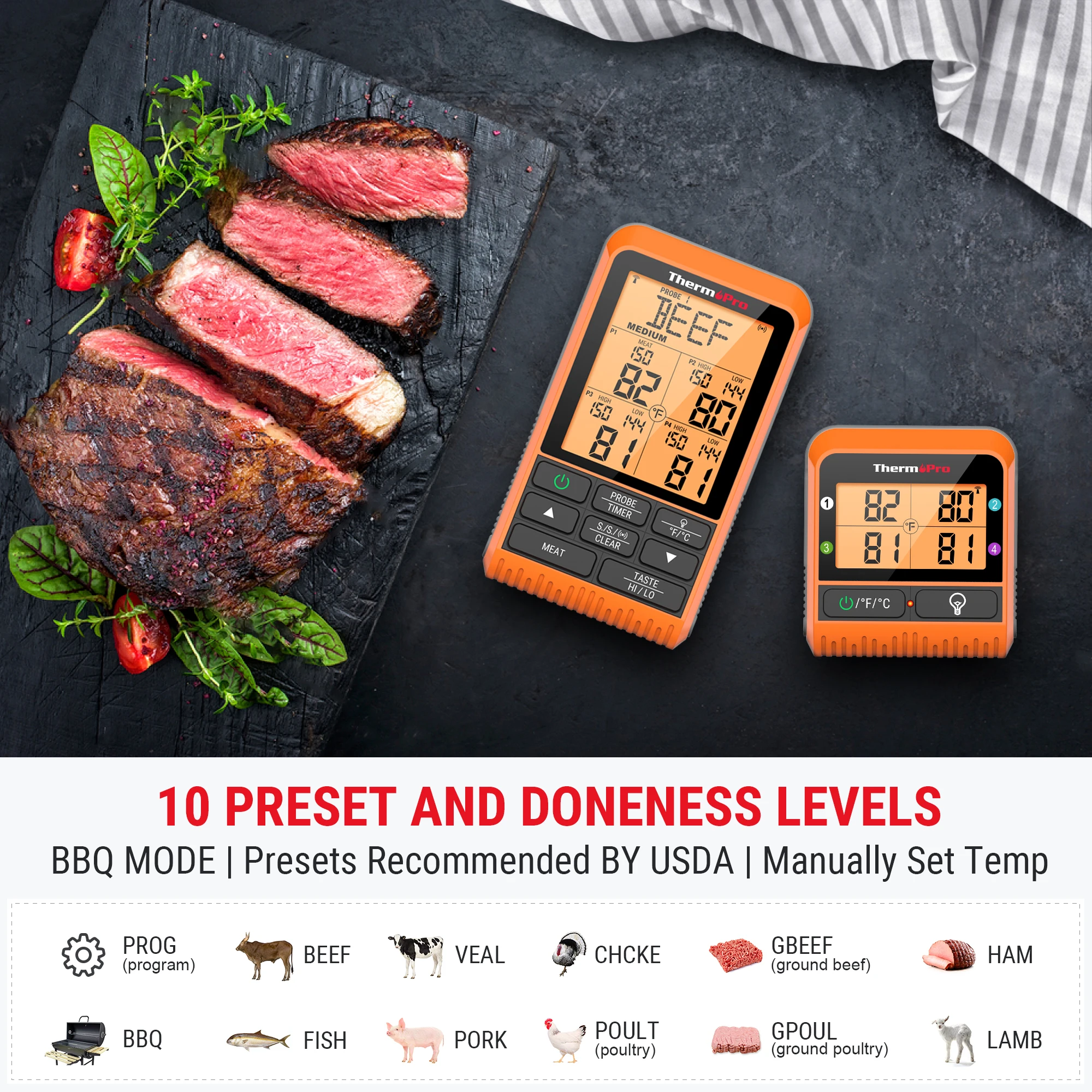 ThermoPro TP-29 150M Digital Meat Cooking Wireless Kitchen Thermometer with 4