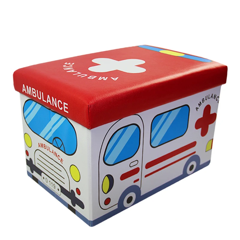 HStex PVC leather kids car storage stool box folding shoes changing stool storage box pouf chair
