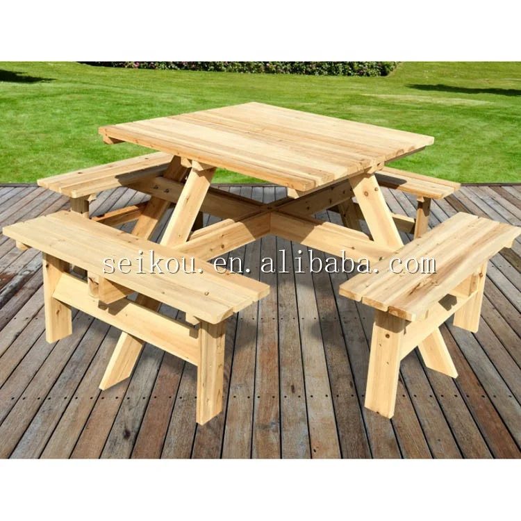 Outdoor Furniture Wooden Square Corner Picnic Table Wooden Table With Chair