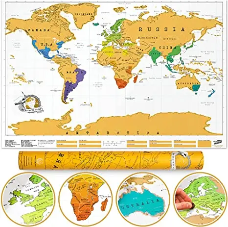 Custom high quality travel map scratch off world poster world travel map