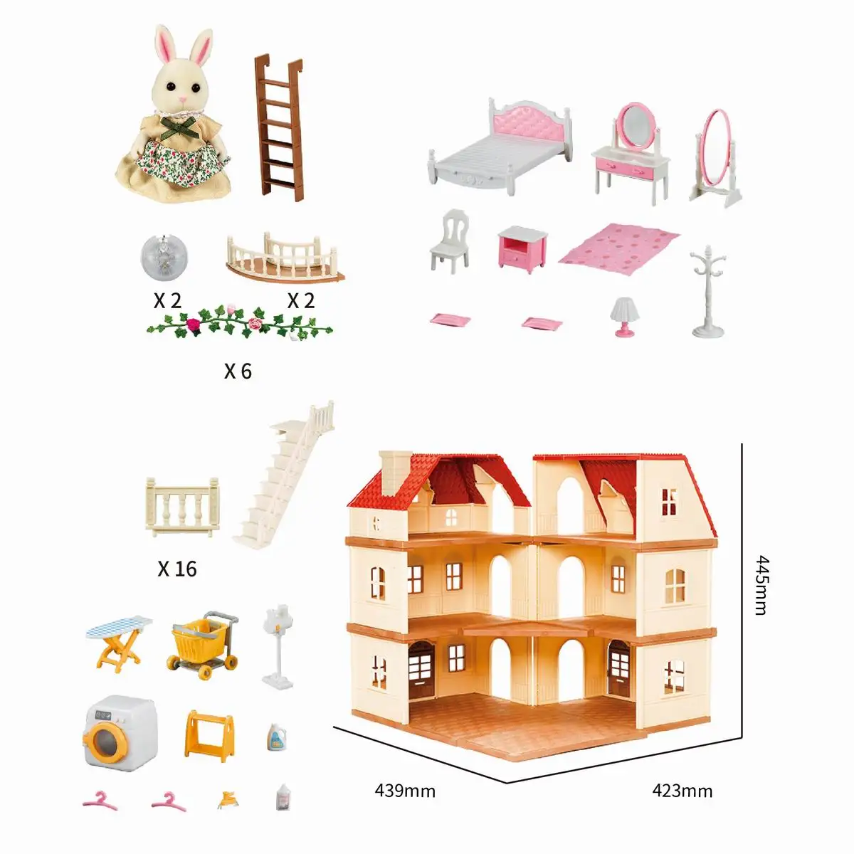 Two floor play house toy kids kitchen set toy pretend play preschool rabbit house play set animals family toys for kids