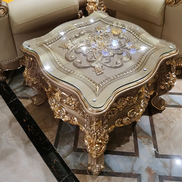 High end side table European Luxury royal golden carved wood living room side table furniture with drawer cabinet