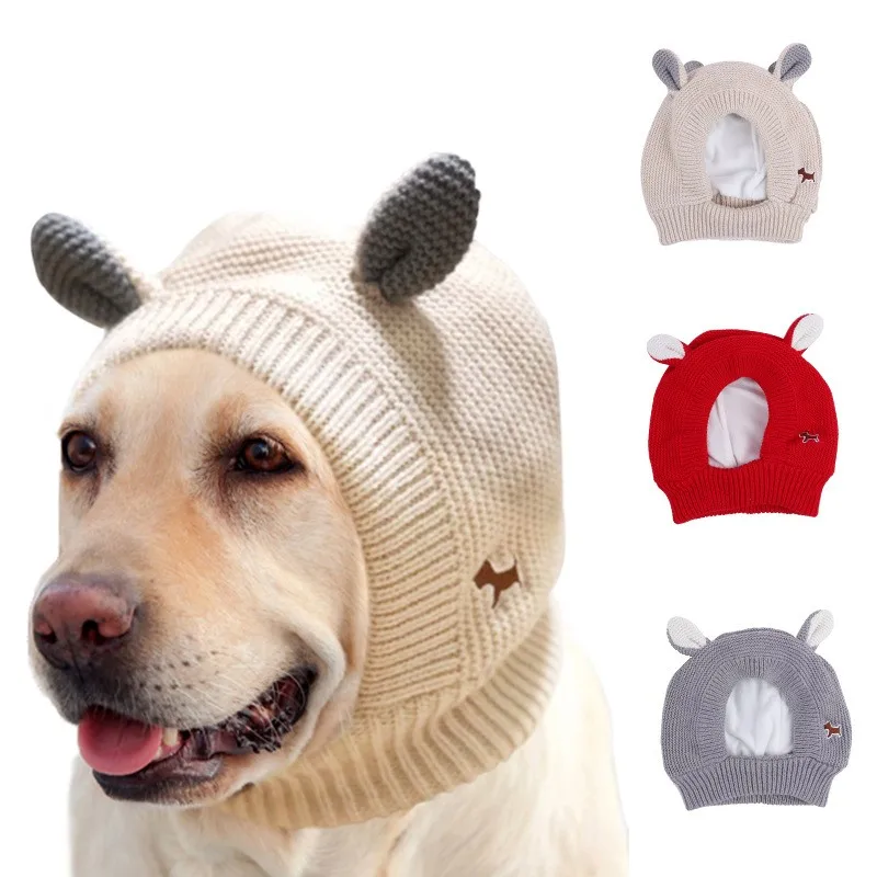 Cute Pet Headgear Autumn Winter Hat for Dogs Knitted Windproof Warm Large Dog Hat Christmas Pet Accessories