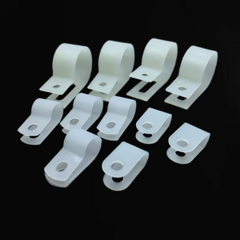100PIC/BAG Nylon Screw Wire Clips R-type Clip Cable Clamp Fasteners Tubing Clips