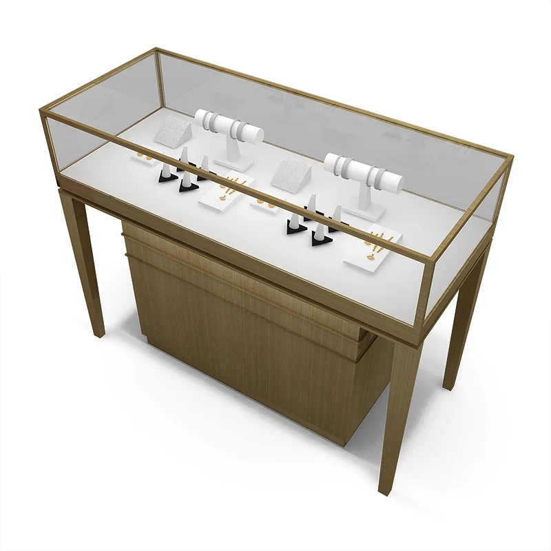 Hot sale geometric-inspired jewelry wooden display table and display case for boutique jewelry store layout