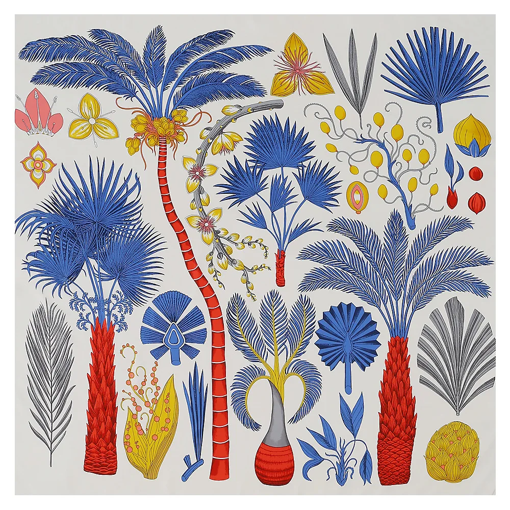 Весна 2021, новый дизайн, шарфы с принтом Sago Cycas и ладони, женский Шелковый Атласный квадратный роскошный шарф для женщин