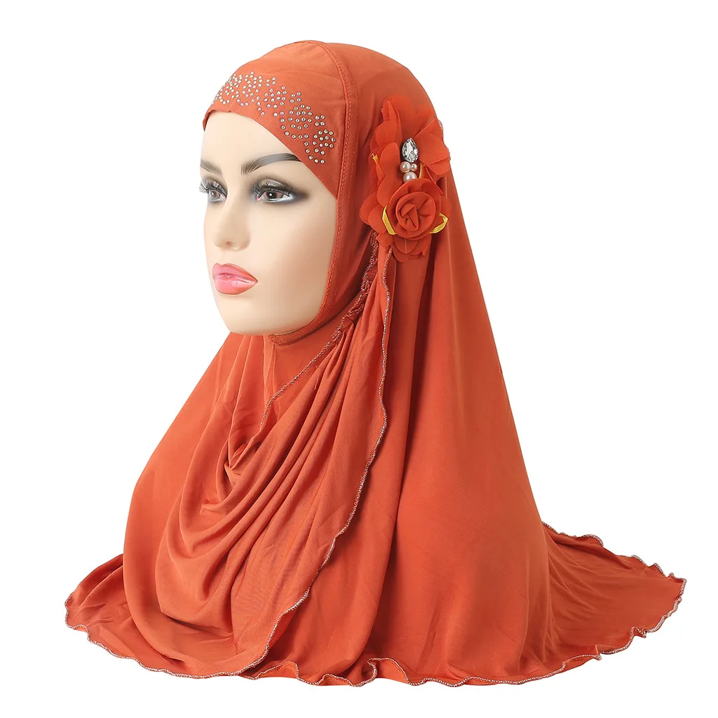 Ice Ribbon Flower Hot Drill Cover Instant Hijab Manufacture Of Head Scarf With Yarn Instant Jersey Hijab