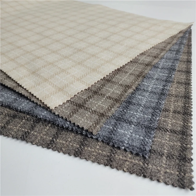 Tartan plaid fabric polyester brushed wool tweed fabric