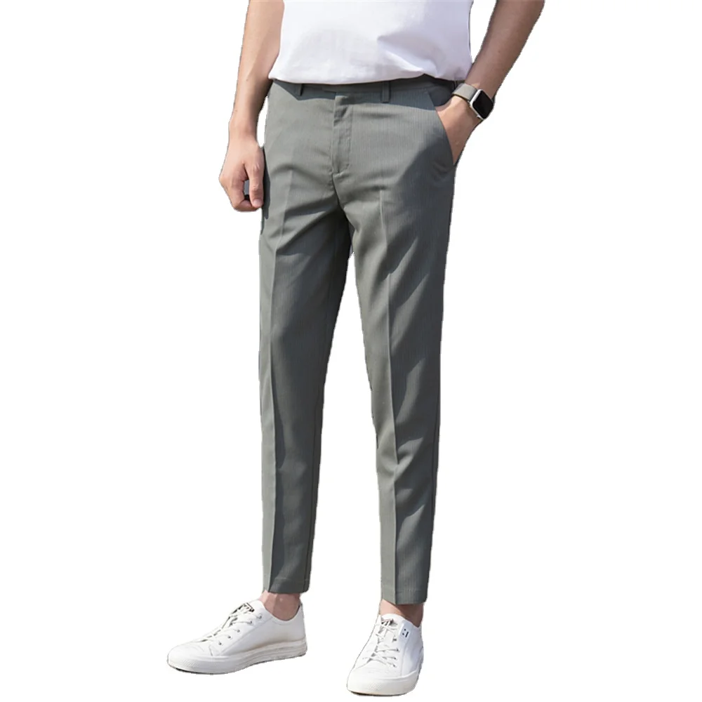 Men Office Business Straight Leg Formal Pants Smart Casual Work Slim Fit Light Weight  Pants