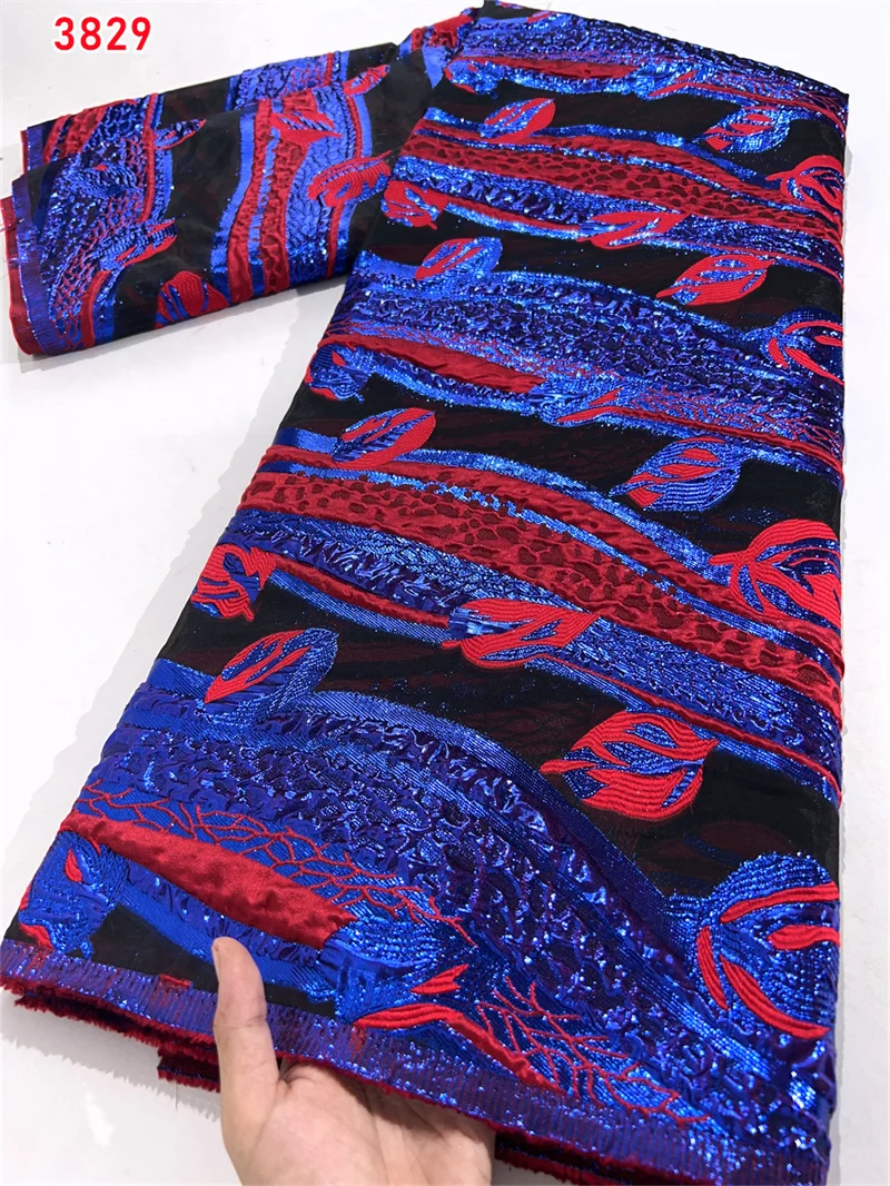 3829 African Brocade Lace Fabric Organza Jacquard Fabric Ethnic Emboss Textile Fabric for Sewing Party Women Dress 5yards