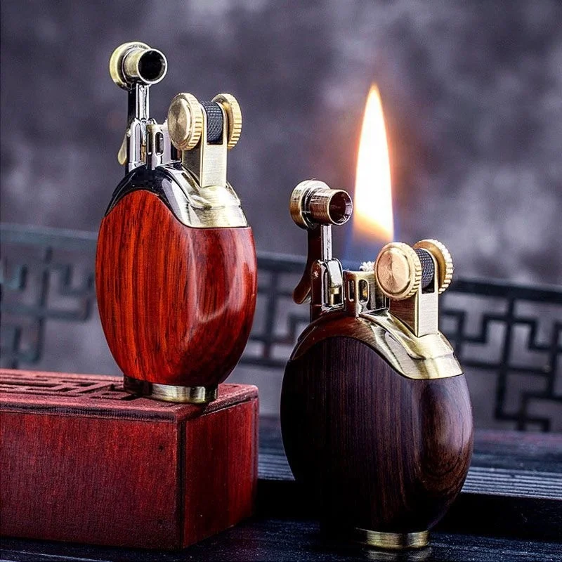 2023 Classic High-end heavy Wood kerosene lighter Flint refillable oil cigarette lighters Custom Logo