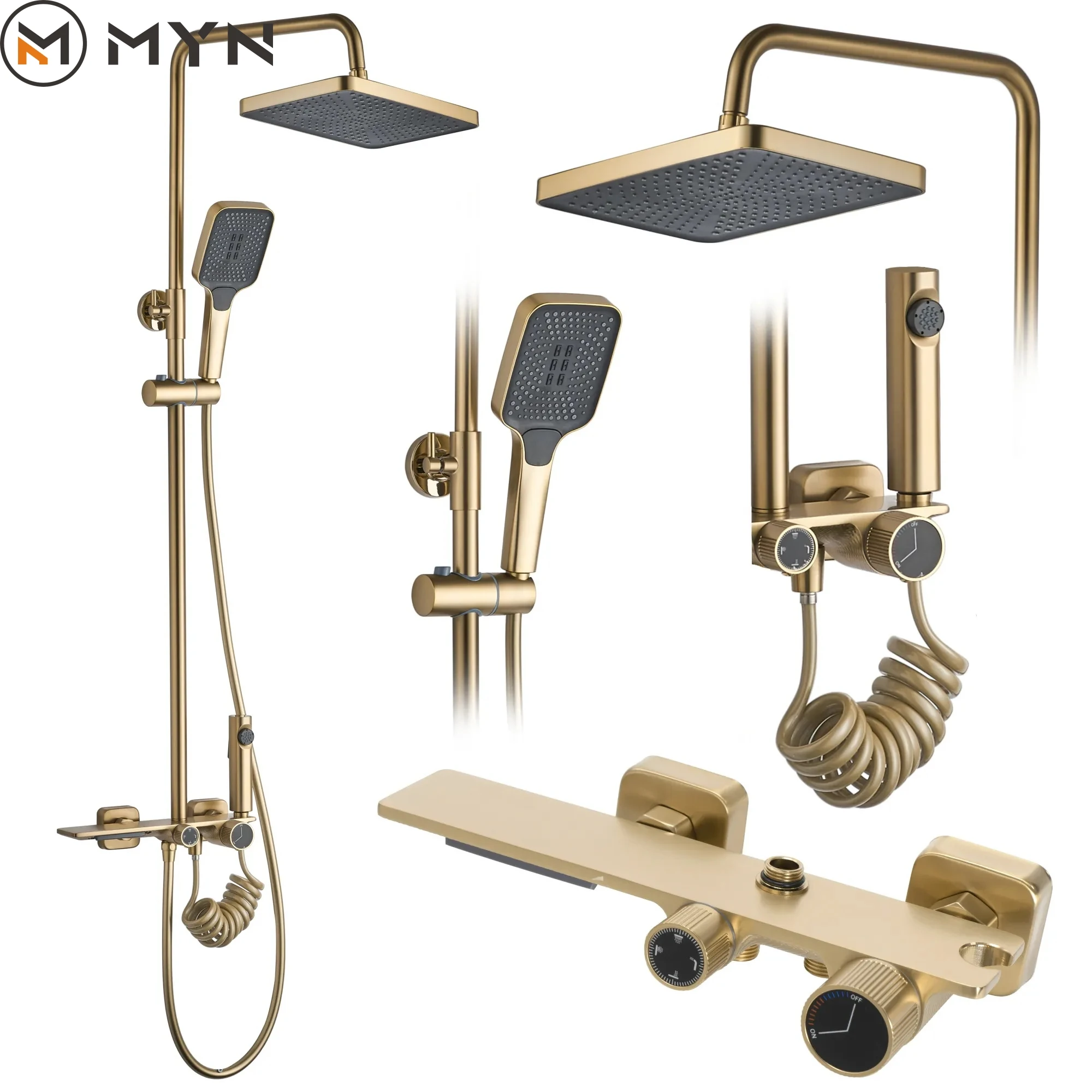 MYN  Luxury Gold Hot Sale Wall Mounted Multifunctional Digital Display  Golden Marble Bathroom Shower Set