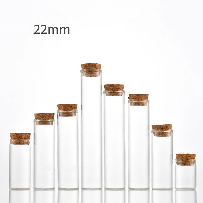 Clear small mini borosilicate glass cork bottle 22 diameter test tube bottles vials with cork lid stopper for candy food storage
