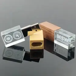 Hot Selling Custom Laser Engraved Logo USB 2.0 Promotional Gift Wooden Crystal USB Flash Drive 4GB 8GB 16GB Stick