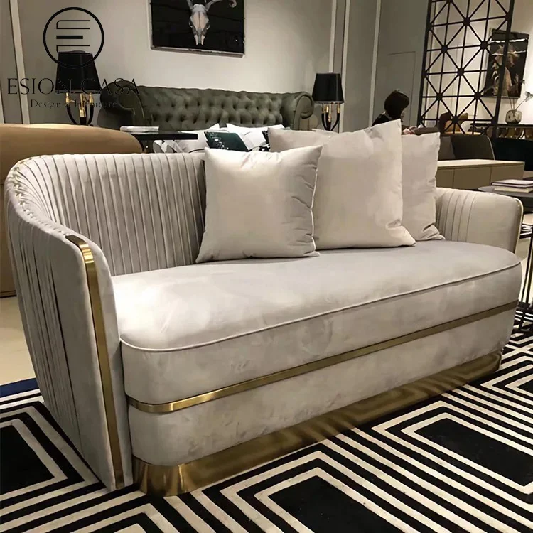 ESION CASA modern Italian genuine leather Sofa Set Designs Luxury 3 Seater Sofa Gold Luxury Living Room Furniture Set Sofa