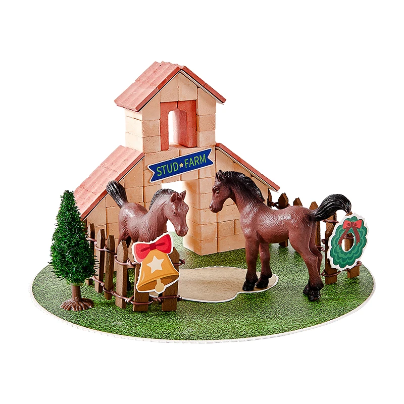 popular miniature brick construction kit-horse stable courtyard dollhouse brick building block educational toy set gift for kid