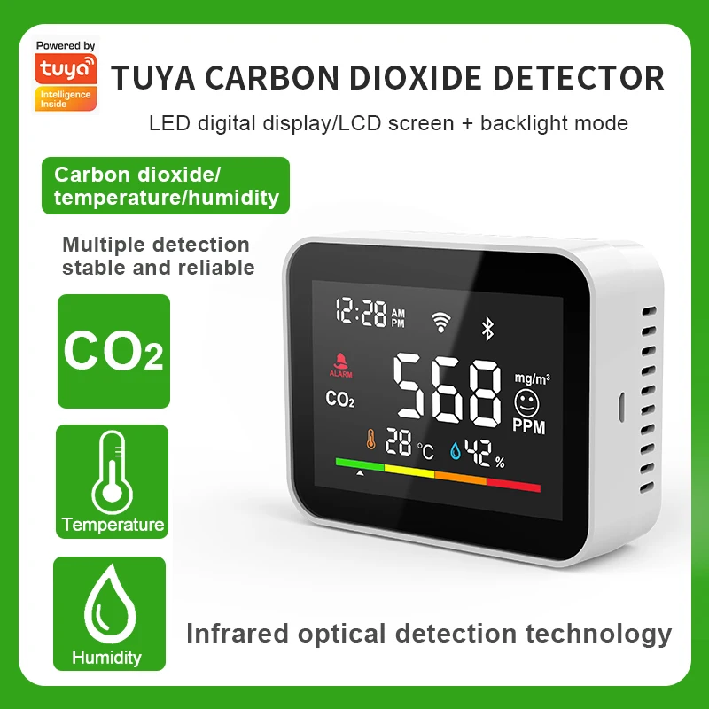 HIMOJO Portable Tuya Smart Wifi Indoor CO2 Concentration Meter  Detector Gas Air Quality Monitor Co2 sensor Control Wifi Carbon