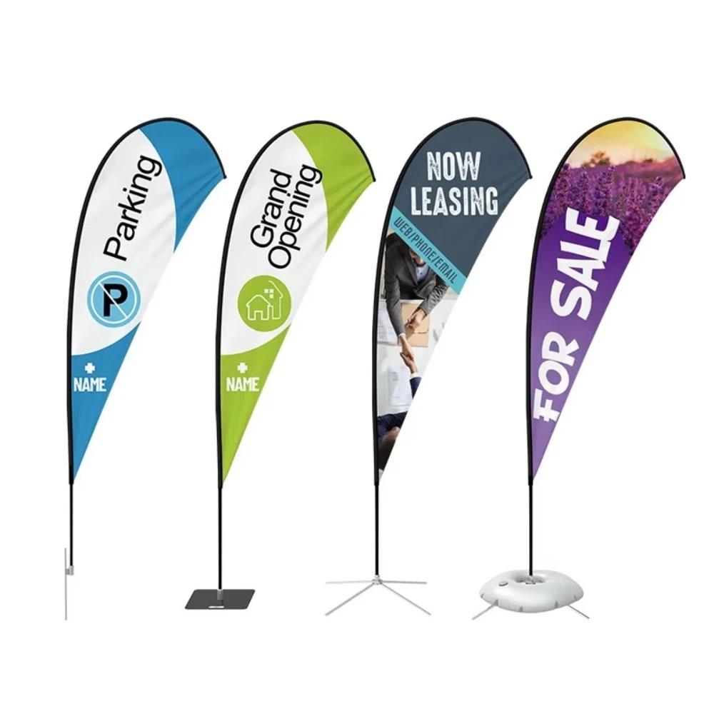 Free Design Fast Shipping 10ft 13ft 16ft Double Teardrop Advertising Windless Flag Set Pole Kit Beach Flag For Outdoor Events