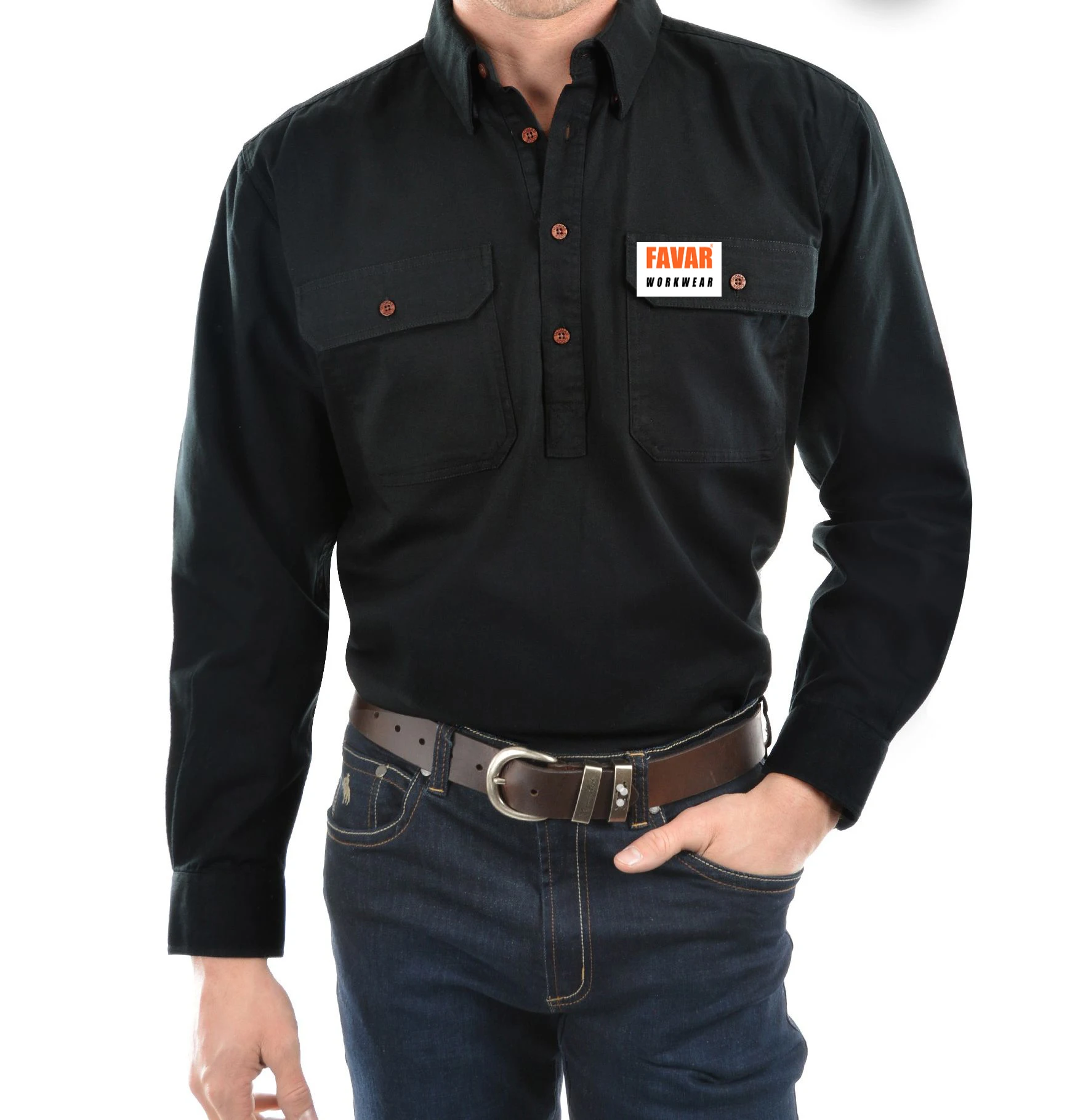 100%Cotton Drill Women Men Dustproof Safety Work Shirts Two Pockets Uniform Work Shirt