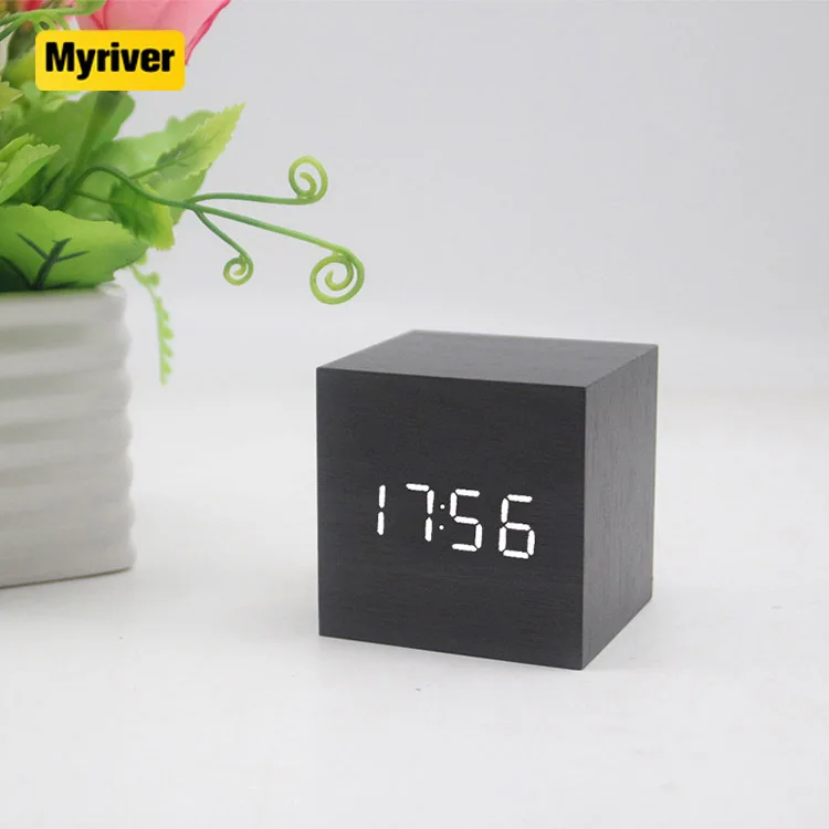 Myriver Wood Digital Alarm Clock Led Time Display Cube Clocks With Usb For Bedroom Desk Office Desk Decoration