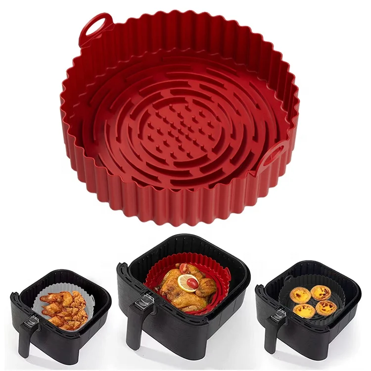 Air Fryer Silicone Pot 8.7/7.5/6.3 IN Reusable Air Fryer Silicone Liners Round Air Fryer Basket with Handles, Oven Accessories