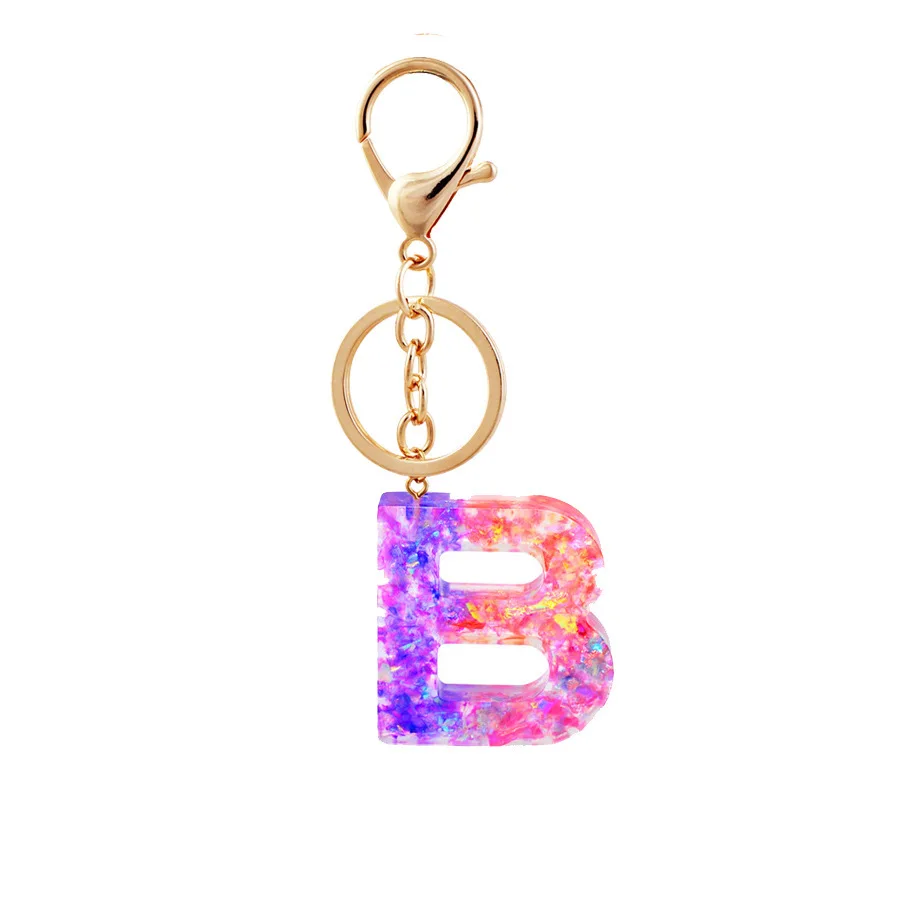 2023 fashion sell acrylic resin drop glue colourful 26 letter English pendant key chain